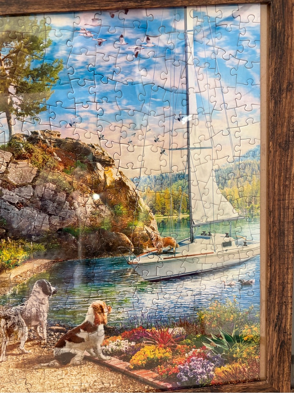Scenic Lakeside Puzzle Art - Dogs by Cottage - Picture 5 of 7